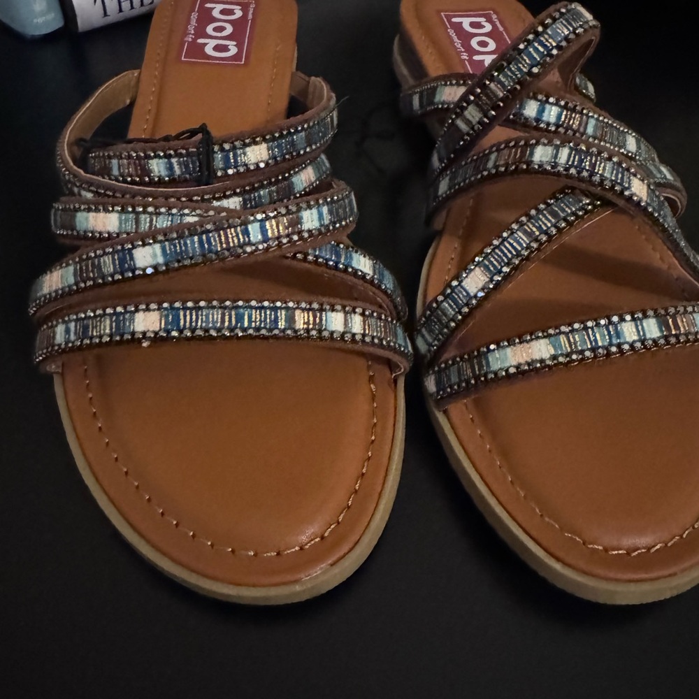 Pop Brown Rhinestone Sandals - Picture 6 of 13